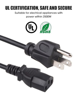 Cordon d' alimentation américain UL, 3 broches NEMA 5-15P